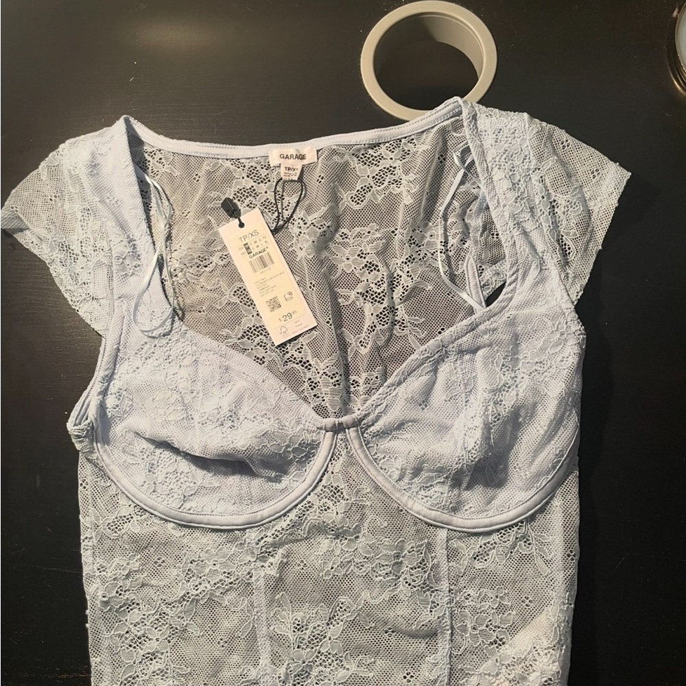 Garage Light Blue Lace Top
